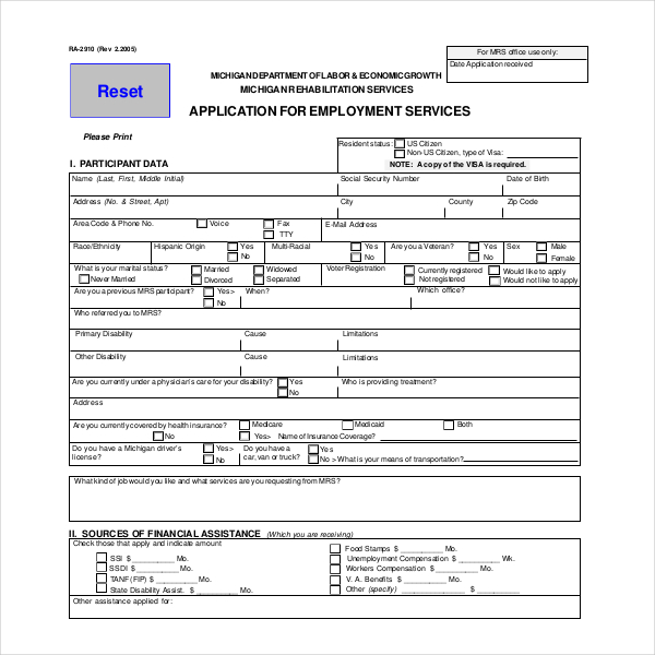 michigan application for employment form