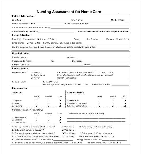 Free Printable Nursing Assessment Forms - Printable Forms Free Online