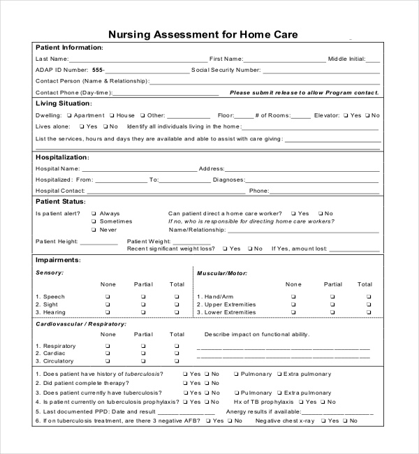 FREE 7 Sample Nursing Assessment Forms In PDF MS Word