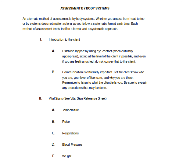 nursing head to toe assessment form