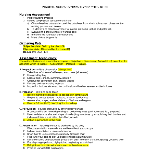 nursing physical assessment form