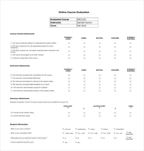 FREE 25+ Sample Course Evaluation Forms in PDF Word Excel