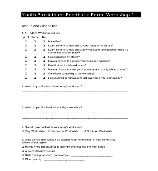 parent workshop feedback form