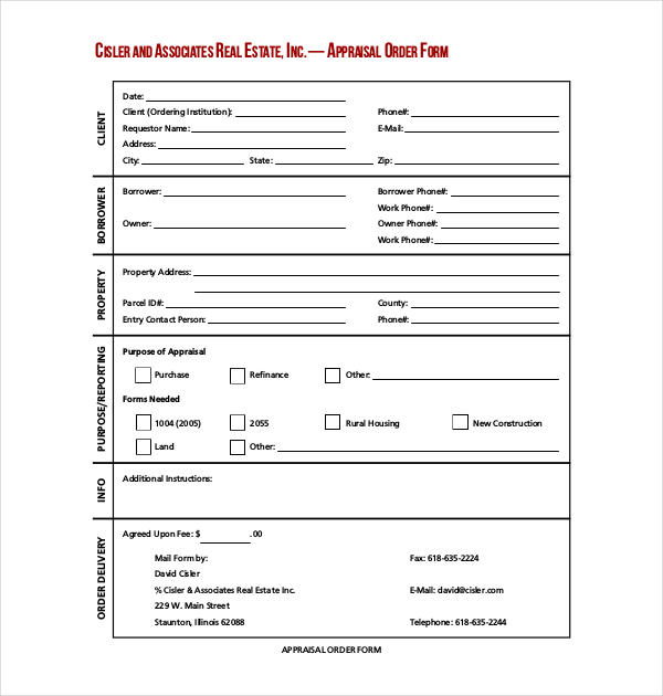 FREE 8  Sample Appraisal Order Forms in PDF MS Word XLS