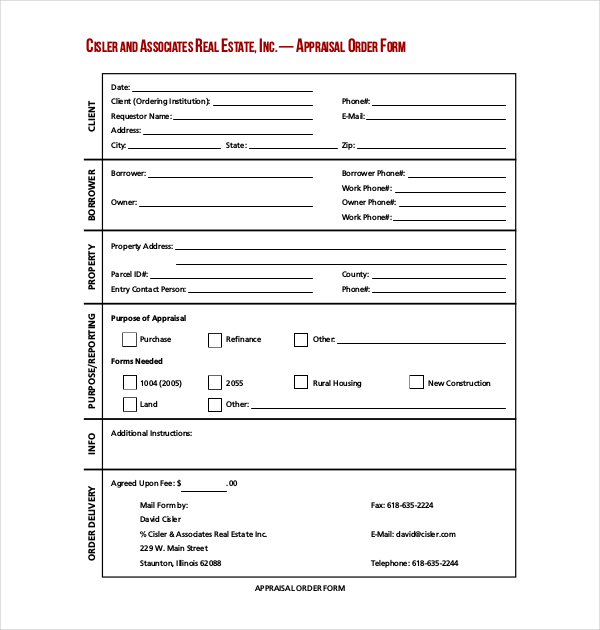 real estate appraisal order form