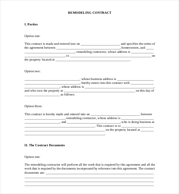 remodeling contract form
