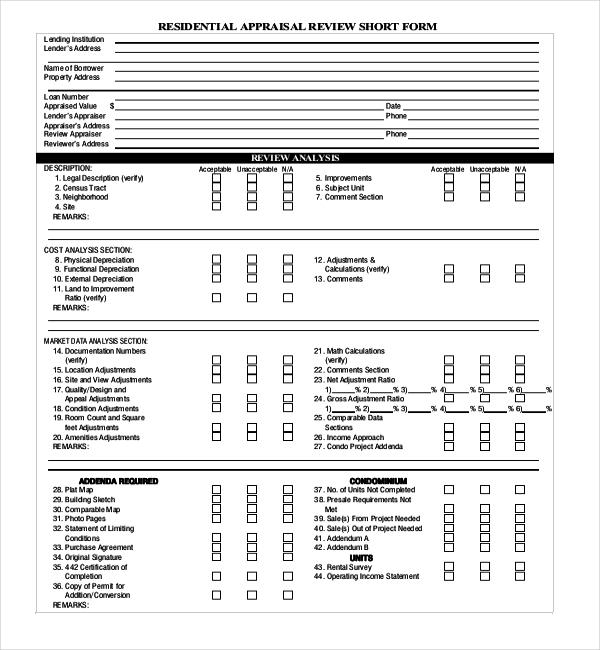 residential appraisal review form