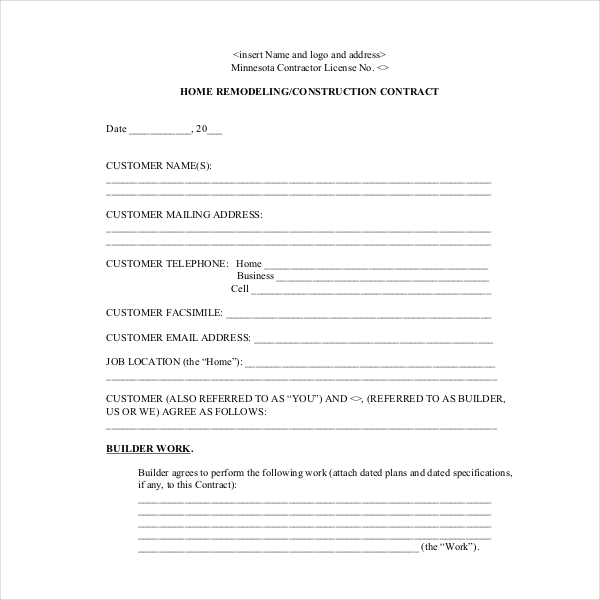 residential construction change order form