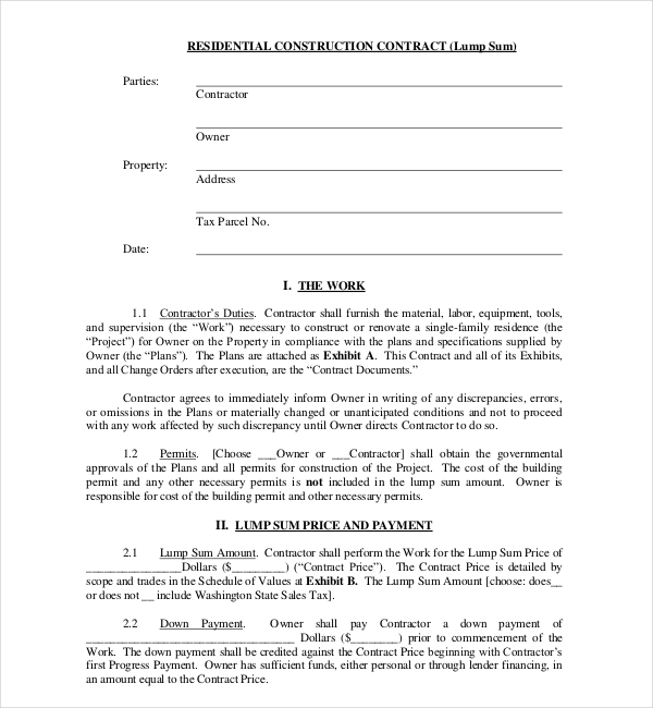 FREE 12 Sample Construction Contract Forms In PDF