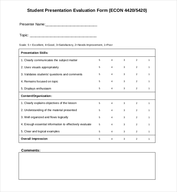 student presentation evaluation form pdf