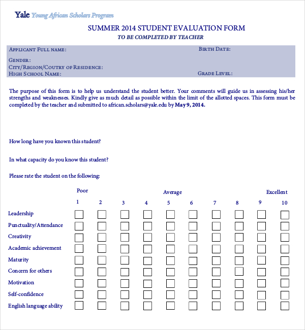 FREE 22+ Student Evaluation Form Samples, PDF, Word, Google Docs