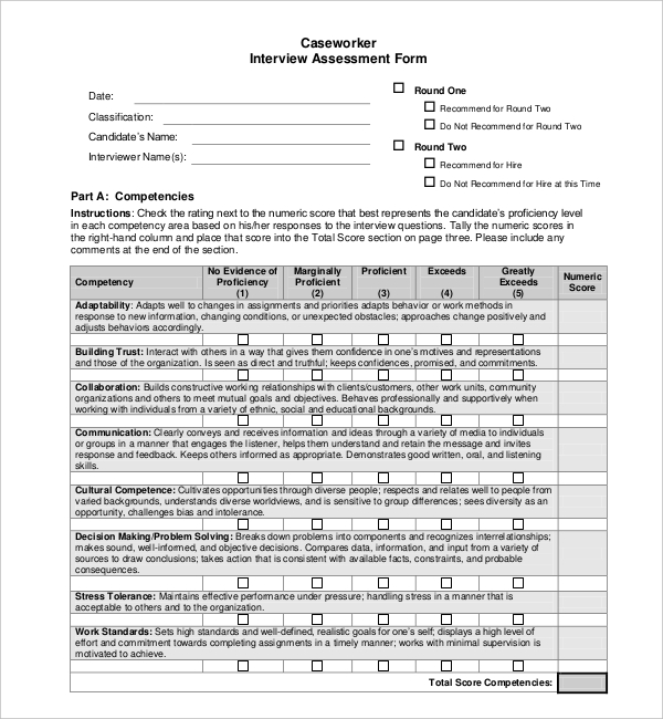 General Interview Assessment Form FREE 17+ Interview Assessment Form Samples, PDF, MS Word, Google Docs ...