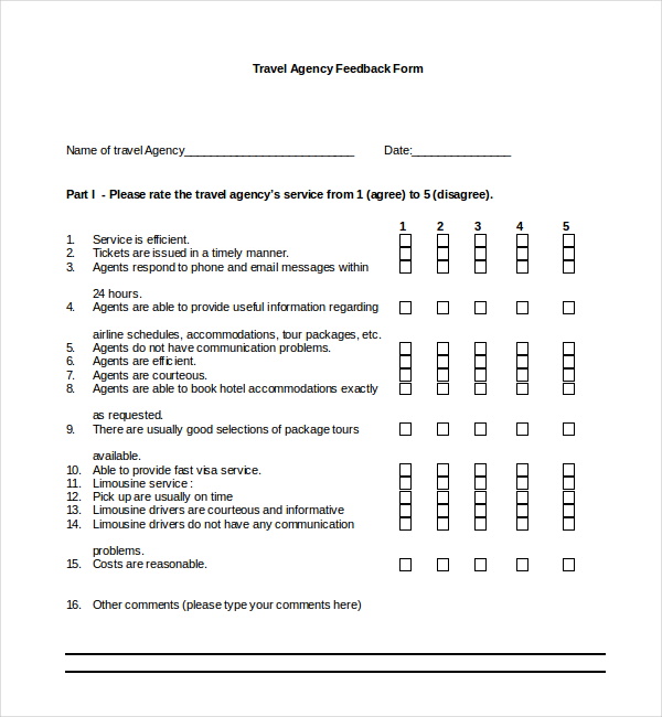 travel agency customer feedback form