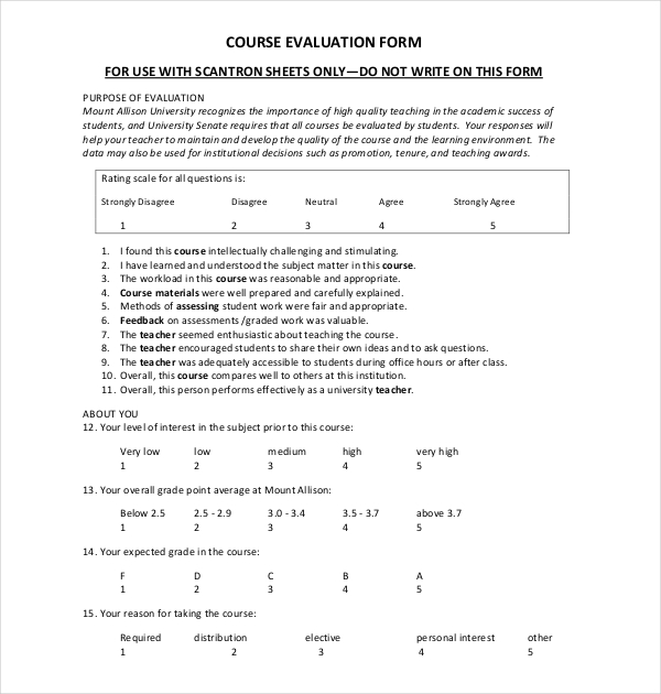 FREE 25+ Sample Course Evaluation Forms in PDF Word Excel