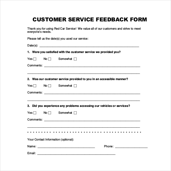 vehicle customer feedback form
