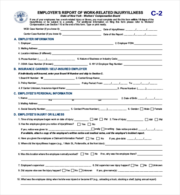 Free 13 Sample Workers Compensation Forms In Pdf Xls Word