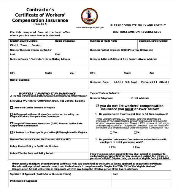 workers compensation insurance form