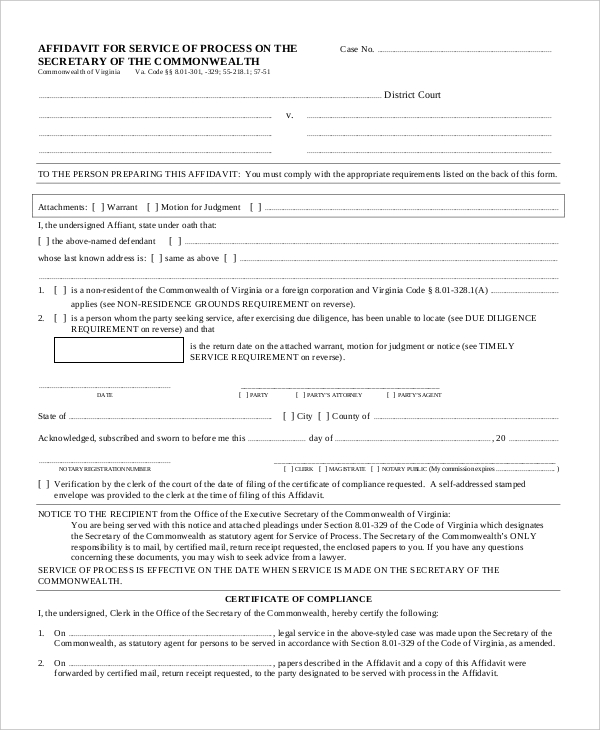 FREE 11+ Sample Affidavit of Service Forms in PDF | MS Word | Excel