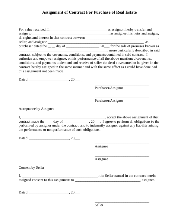 Assignment agreement form