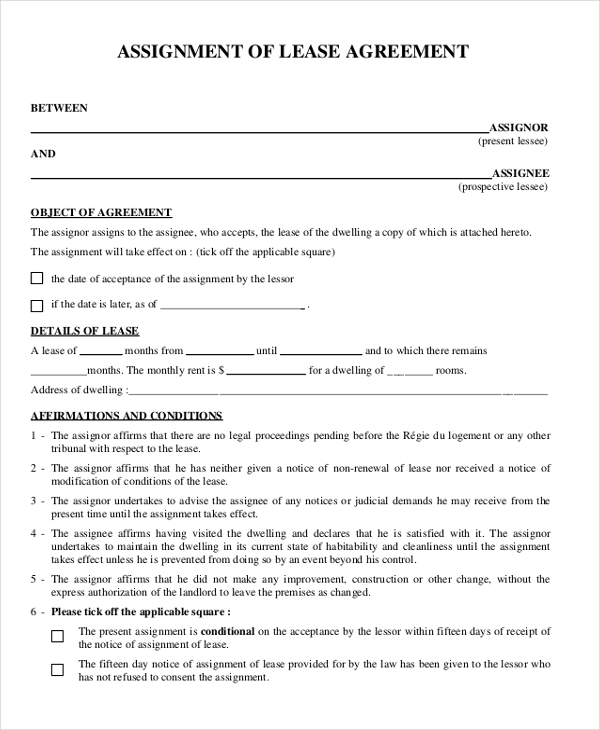 assignment of lease agreement