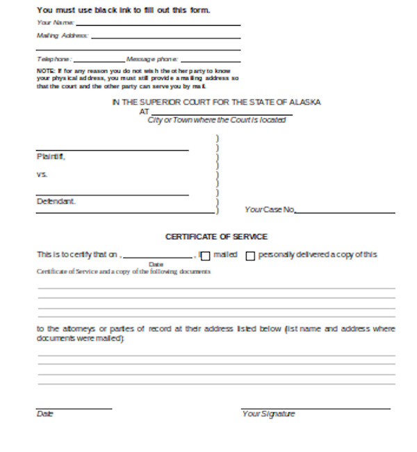 basic certificate of service form