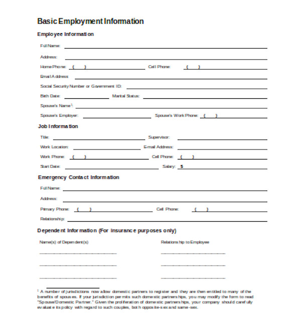 basic employee information form