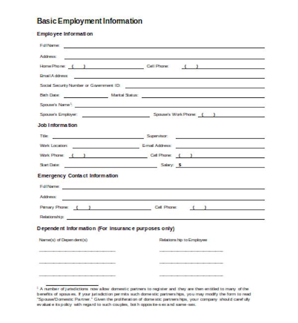 FREE 13 Sample Employee Information Forms In PDF Word Excel