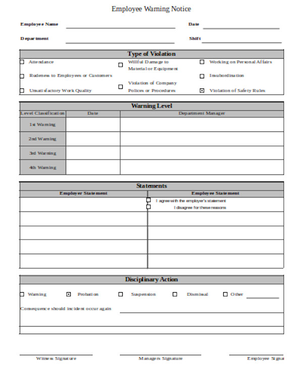 FREE 11+ Employee Warning Notice Form Samples, PDF, MS Word, Google