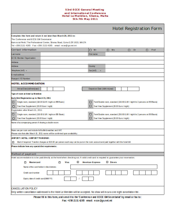 basic hotel registration form