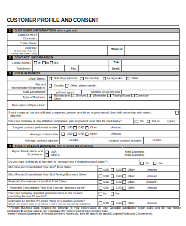 business customer profile and consent form