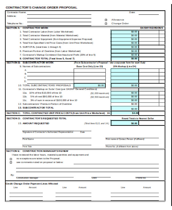 construction contractor proposal form