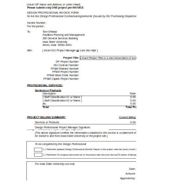 construction management invoice form