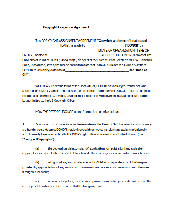 agreement rights assignment 7 Forms  Sample Forms Assignment Sample  Contract