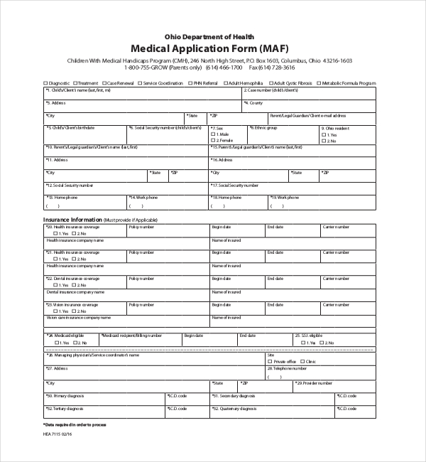 Free 9 Sample Medical Application Forms In Pdf Ms Word Excel 5029