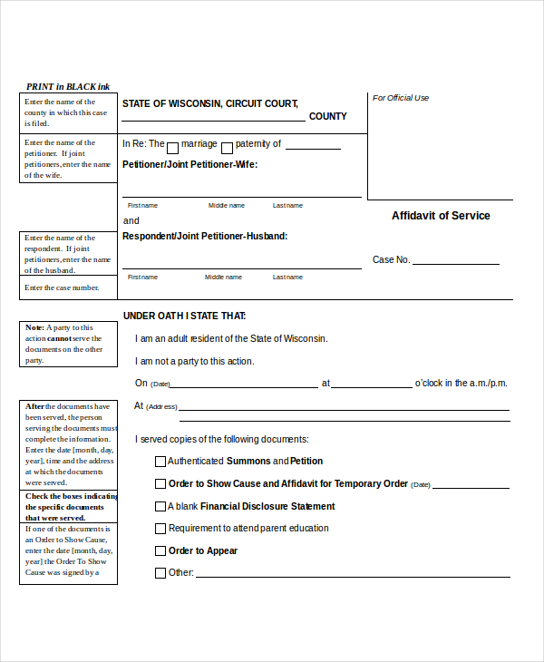 Free 11 Sample Affidavit Of Service Forms In Pdf Ms Word Excel 7807