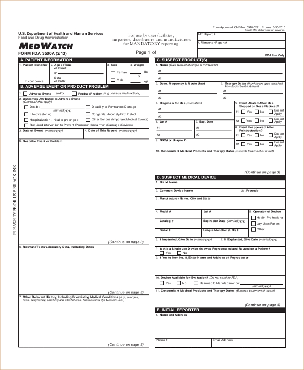 fda adverse event form