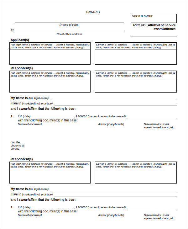 form 6b affidavit of service
