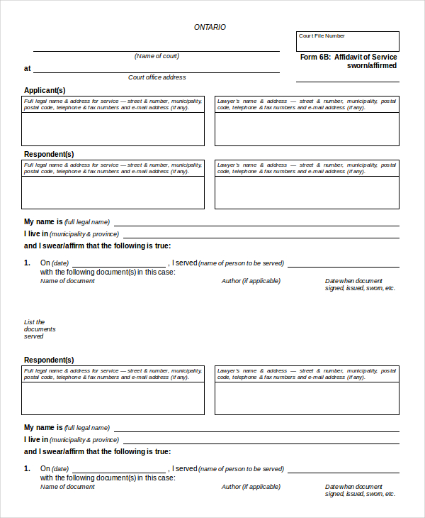 FREE 11+ Sample Affidavit of Service Forms in PDF | MS Word | Excel