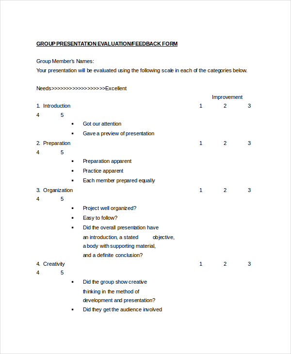 group presentation feedback form