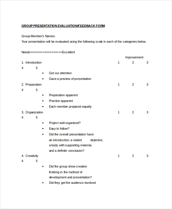 feedback for group presentation examples