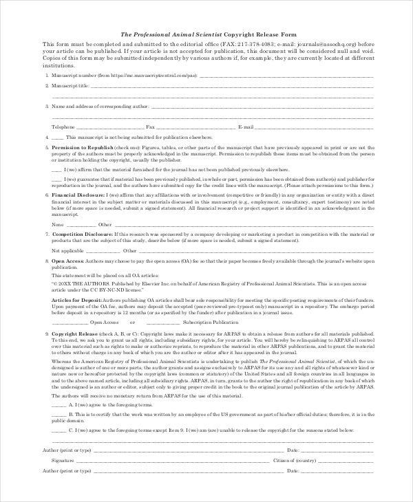 FREE 7+ Sample Copyright Release Forms in PDF | MS Word