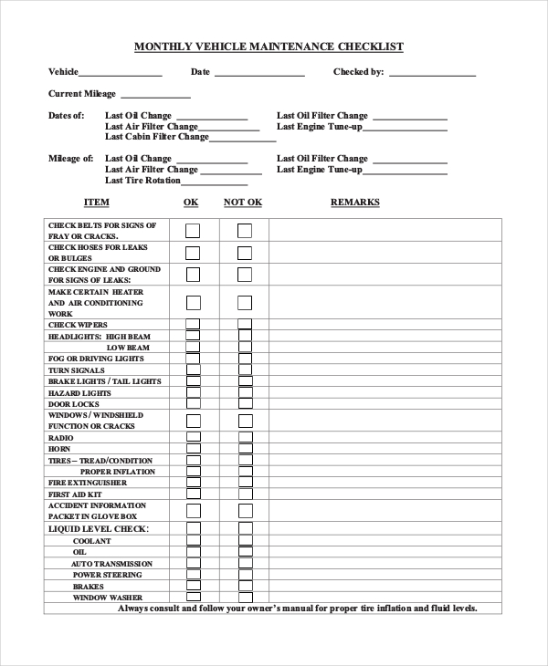 Monthly Vehicle Inspection Form Template Universal Network Vrogue