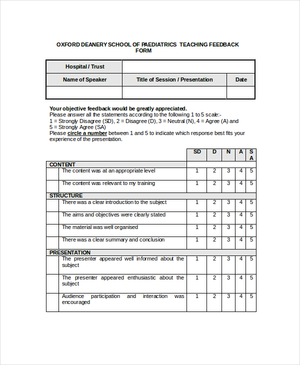 teacher feedback form for teachers
 FREE 7+ Sample Teacher Feedback Forms | Sample Forms