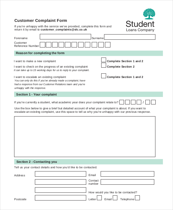 online customer complaint form