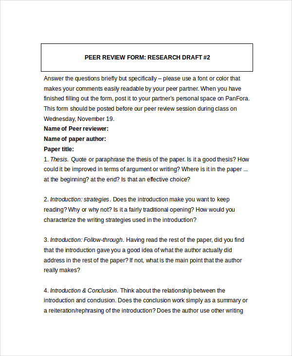 peer review feedback examples essay