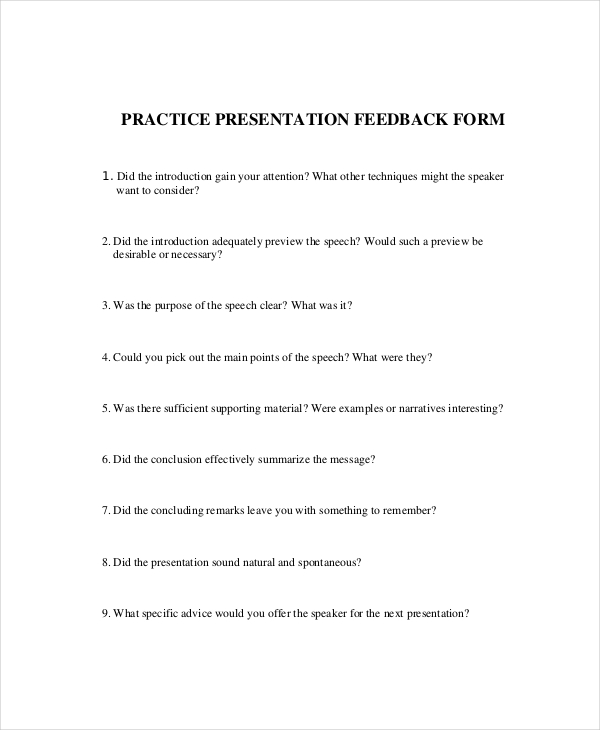practice presentation feedback form