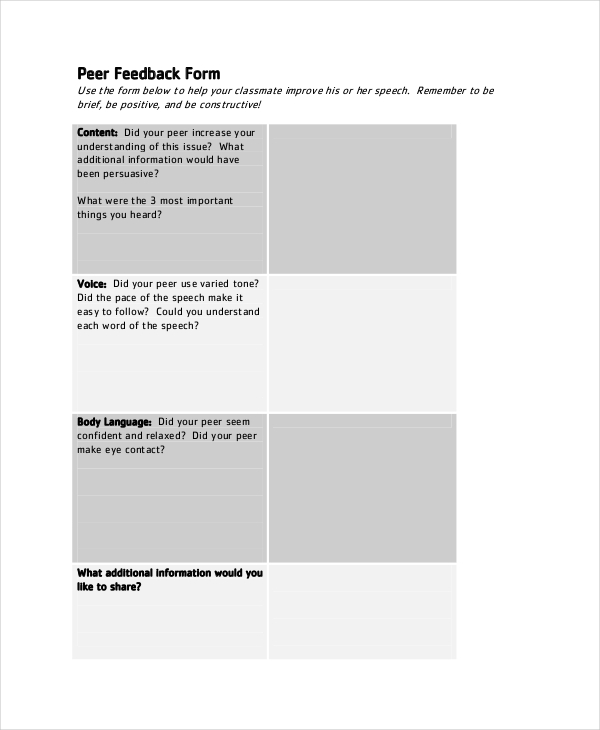 peer feedback form free download
