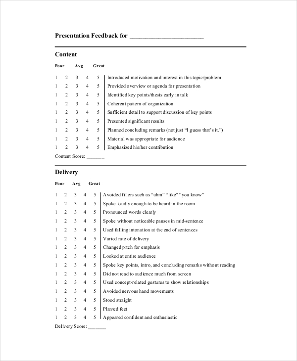 presentation delivery feedback