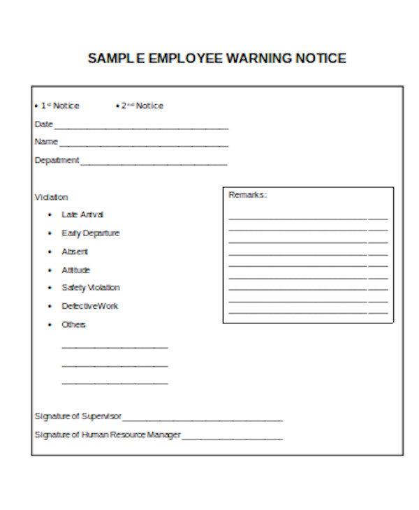 FREE 11+ Employee Warning Notice Form Samples, PDF, MS Word, Google ...