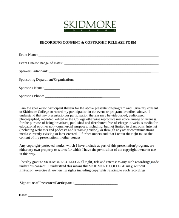 recording consent and copyright release form